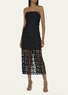MILLY Kait Black Lace Strapless Midi Dress Size 4 Women's